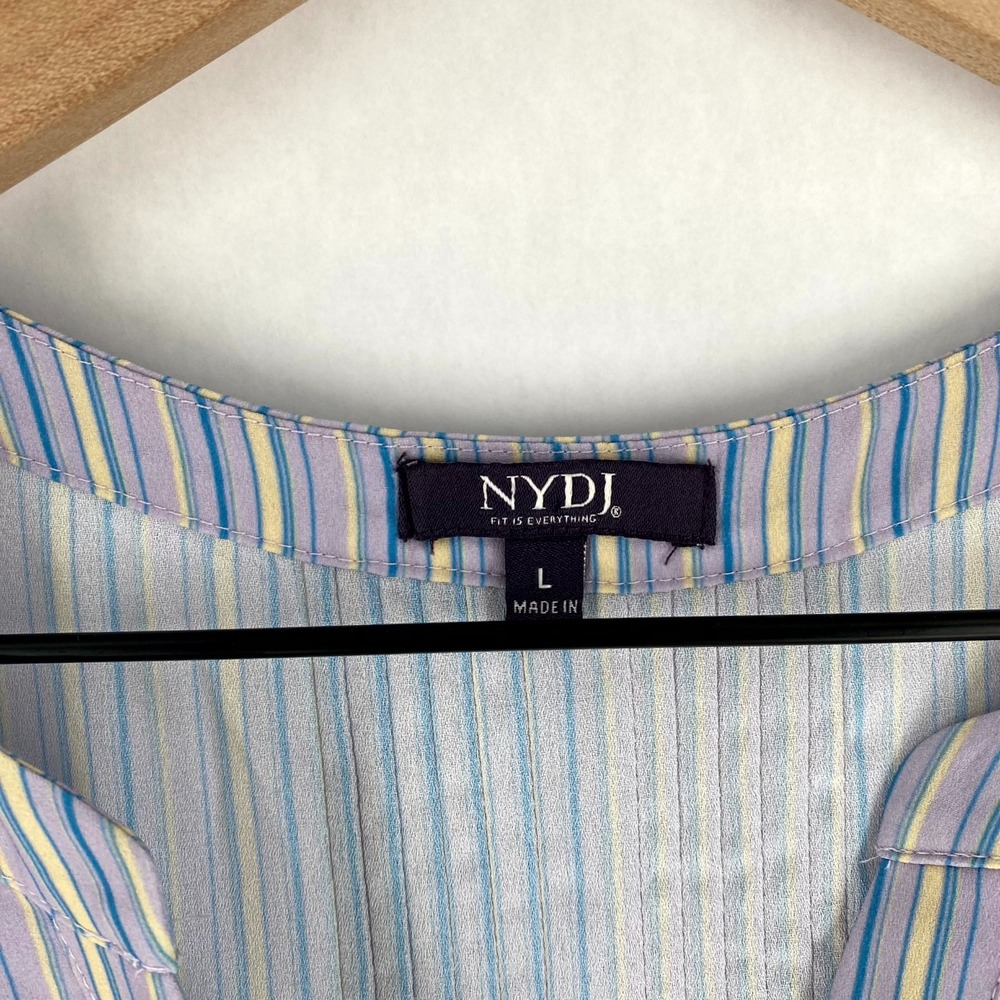 NYDJ Pintuck Blouse Womens Large Multicolor Stripes Split Neck‎ Concealed Button - Picture 3 of 11